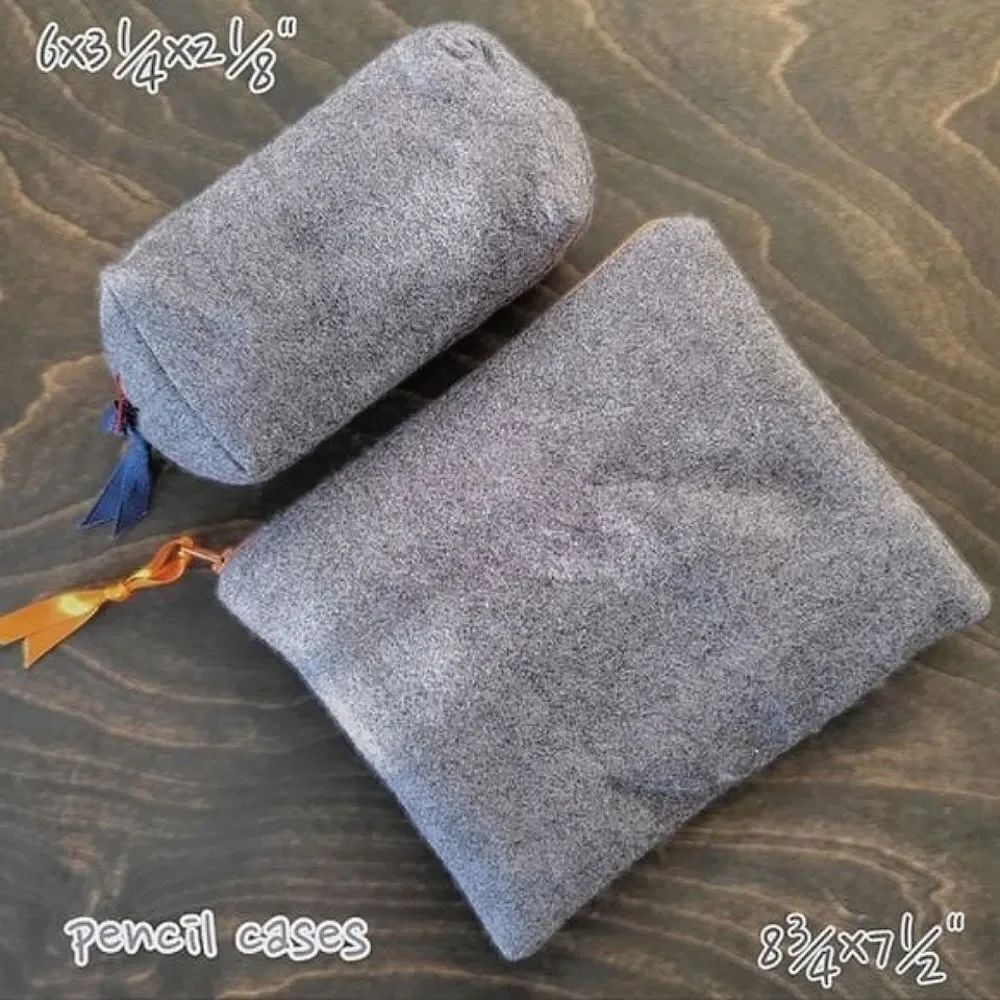 Lot of 2 | Handmade grey felt contrast zipper pencil cases